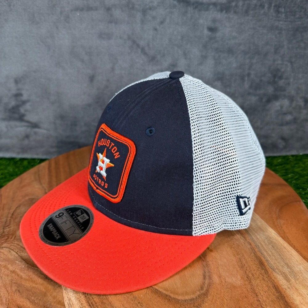 New Era 9FIFTY Houston Astros Hat Mens One Size Navy Orange Mesh Snapback NWT